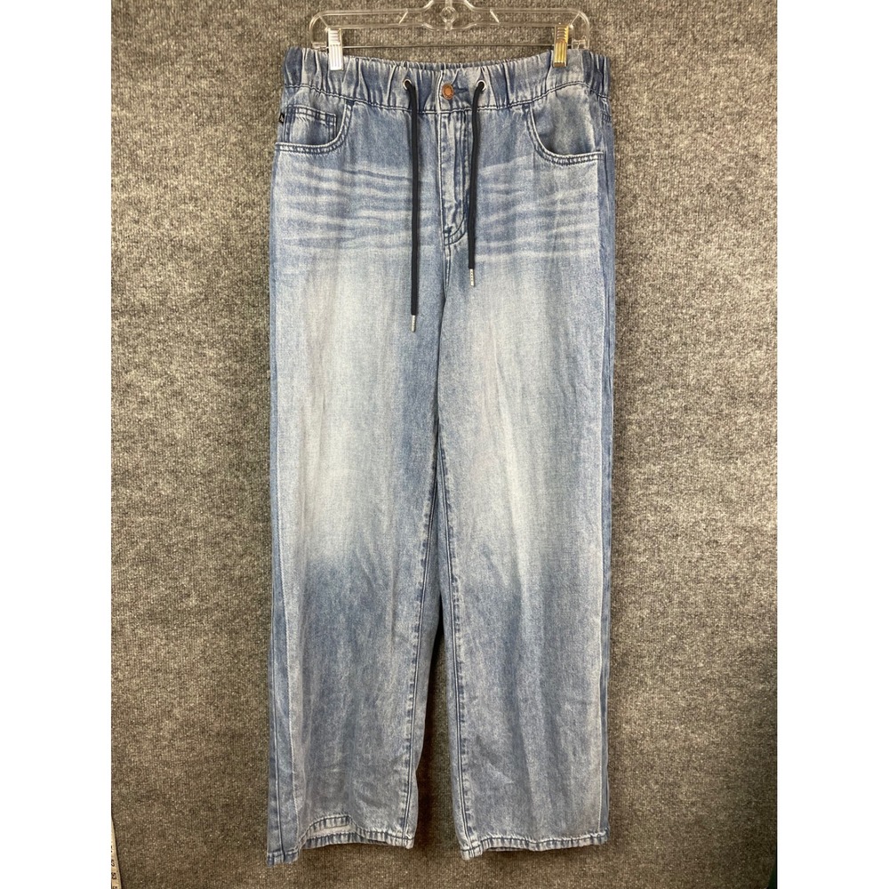 Judy Blue Wide Leg Jeans Womens L Light Blue Excellent Drawstring Jogger Denim